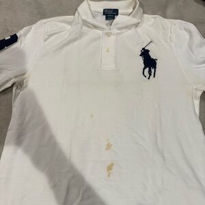 Ralph Lauren Men's Cream Polo Shirt with Navy Logo